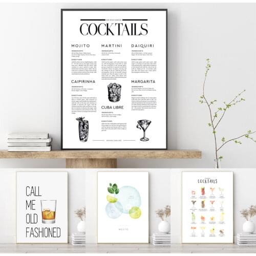 Signature Drinks Cocktail Poster Nordic Wall Art Print , Cocktail Poster Wine Canvas Painting Bar Cart Art Dorm Decorations