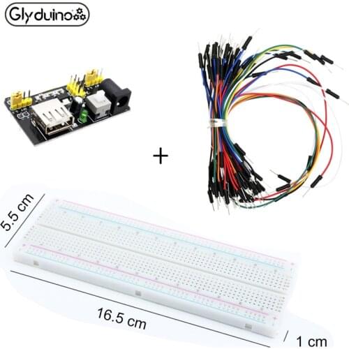 Glyduino 3.3V/5V MB102 Breadboard power module+MB-102 830 points Solderless Prototype Bread board kit +65 Flexible jumper wires