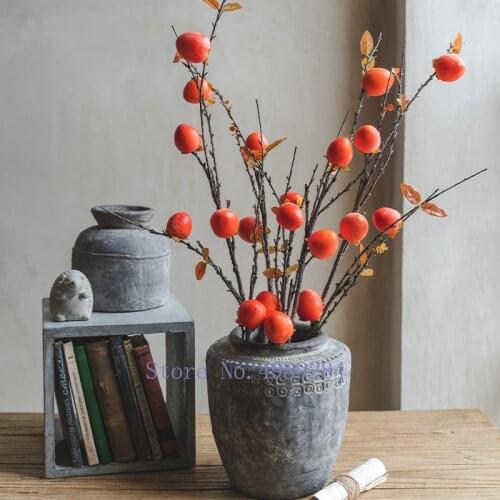 Artificial plants Fake flower fruit persimmon Branch Flower arrangement accessories Desktop decoration Shooting props wedding