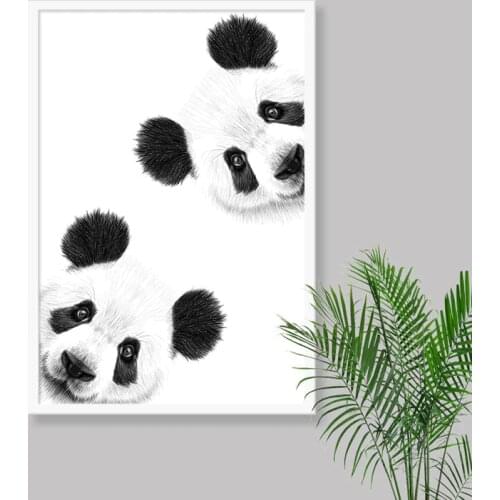 Cute Curious Panda Drawing Canvas Poster Nursery Wall Art Print Painting Lovely Animal Pandas Picture Home Room Decoration