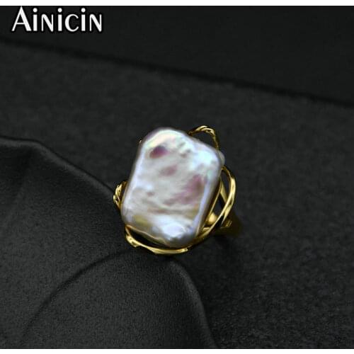 10pcs Natural Freshwater Pearl Open Rings Fashion Luxury Women Jewelry Gold Silver Plating Jewelry