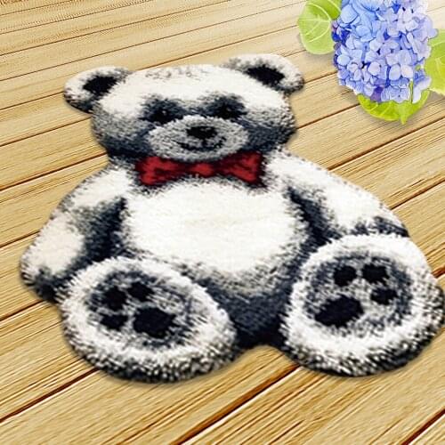 Latch Hook Rug 19.6x 15.7 inch Cartoon Bear Carpet Latch Hooking Kits for Kids Children