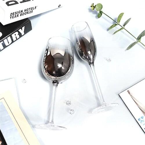 Creative 220/450ml Gradient silver grey high foot plexiglass Electroplated crystal Heat resistant Glass Transparent red Wine cup