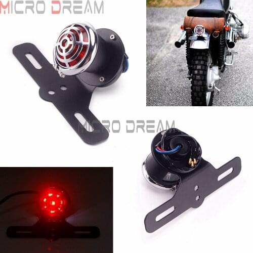 For Chopper Bobber Cafe Racer Grille LED Tail Brake Light License Number Plate Bracket Holder Registration Mount Rear Stop Lamp