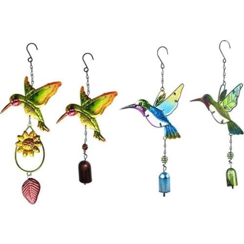 Hummingbird Kingfisher Pendant Metal Wind Chimes Glass Painted Crafts Home Gardening Decorations Ornaments