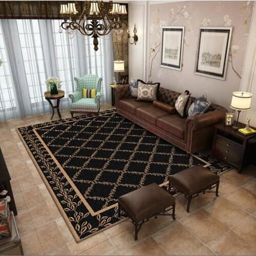 Concise European Leaves Gride Black Carpets Rugs For Bedroom Home Living Room Kitchen Nonslip Piont Back Bed Side Pad