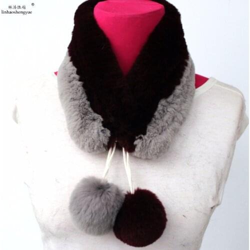 Linhaoshengyue 2017 Winter NEW Rex Rabbit Fur Women Scarf with Two Rabbit Fur Balls Magnet Warm