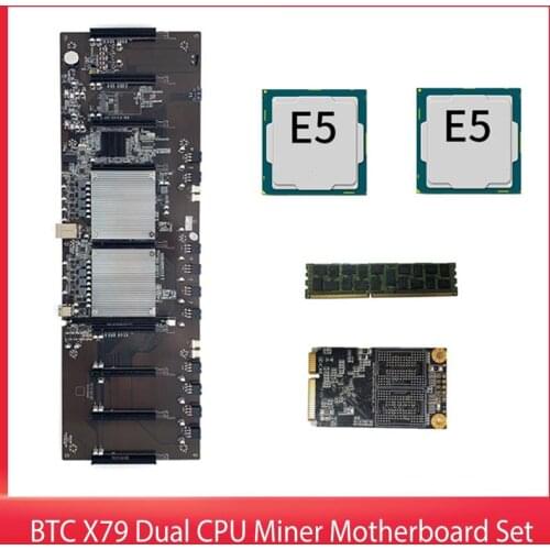 BTC X79 Dual CPU Miner Motherboard DDR3 8 PCI-E X16 with E5-2620 CPU RECC 8G DDR3 Memory 120G MSATA SSD For Support 3060 GPU