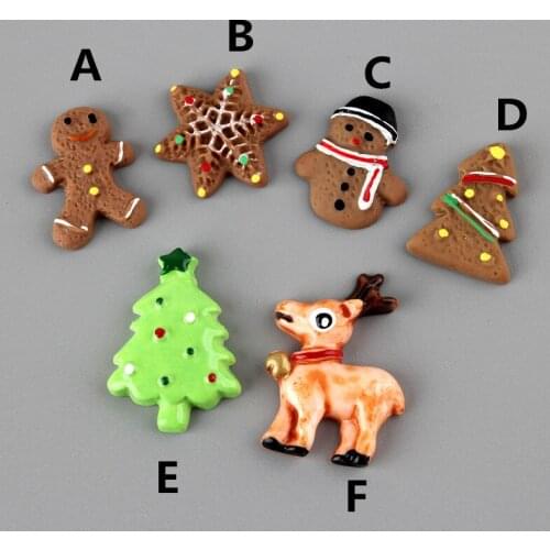 Mini Order 10pcs 18*22mm Kawaii Christmas Resin Cabochons Flaback Tree Deer Tree Snowflake Snowman Biscuit Ptch sticker Cameo