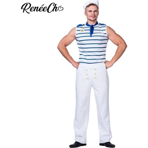 Men Popeye Crew Seaman Ships Officer Costume Carnival Christmas Party Men Striped Clothing Outfits Halloween Costumes For Adult