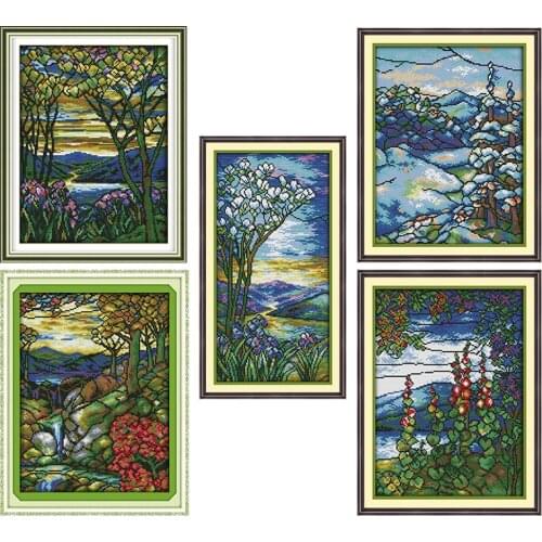 Cross Stitch Kits Scenery Pattern Counted Printed Canva 11CT 14CT Print Stamped Arts Cotton Fabric Kit Needlework Embroidery Set