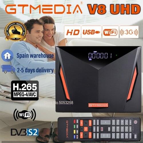 New 4K gtmedia V8 UHD DVB-S2 satellite receiver bulit-in wifi Combo DVB S2 T2 Cable H.265 with Spain warehouse fast delivery