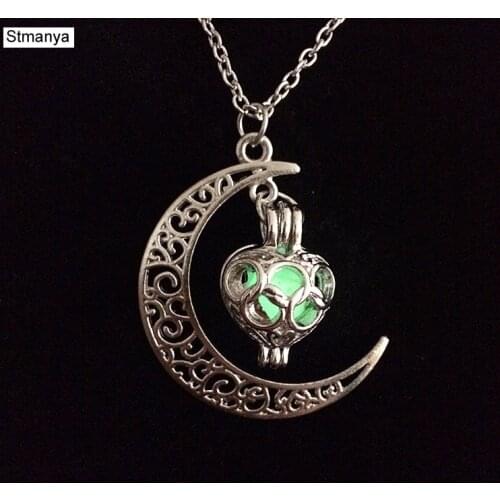 New Fashion stone shine moon Charm Luminous Stone necklaces Pendants fashion wholesale jewelry Statement Necklace women N1113