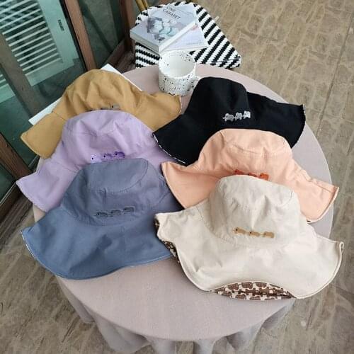 Japanese Cartoon Elephant Bucket Hats 2021 Women Sunscreen Korean Outdoor Vacation Double-sided Fisherman Hat Student Beach Cap