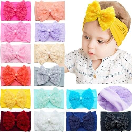Baby Nylon Headbands 5.2'' Hair Bows Turban Hair Bands Soft Wide Baby Headwears Elastic Headband for Newborn Girls Boys Children