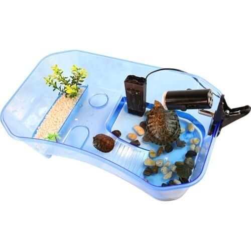 Aquarium Transparent Turtle Breeding Box Reptile Perched House with Drying Platform for Brazilian Tortoise Water Tank