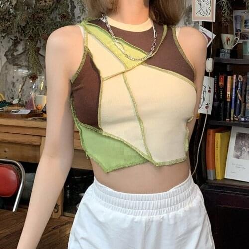 QICIUS Patchwork Cyber Y2k Green Summer Crop Top Mujer E Girl Clothes Cropped Tops Sleeveless Debardeur Femmes Ropa Aesthetic