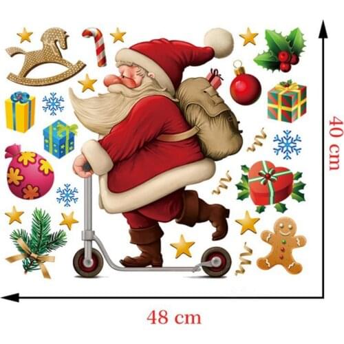 Christmas Self-adhesive PVC Wall Sticker Kid Cartoon Bedroom Home Decor Santa With Gifts Murals