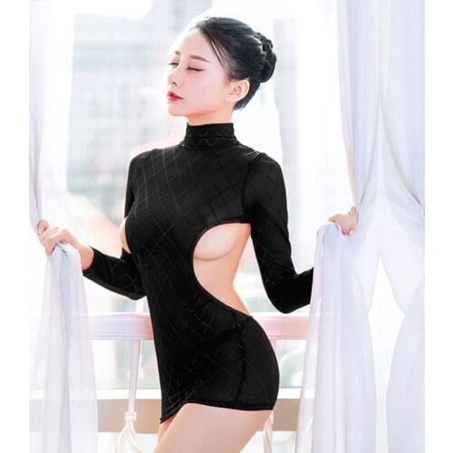 Sexy Shiny High Cut Dress Tight Pencil Cute Dress Ice Silk See Through Micro Mini Dress Backless Hollow Out Bandage Dress F20