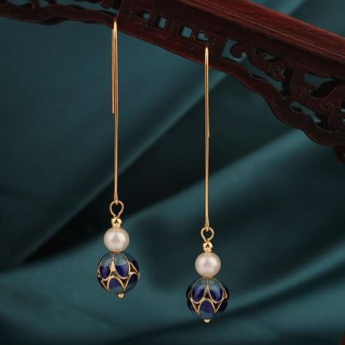 Fashion Vintage freshwater pearl Drop earrings Delicate Cloisonne earrings Ethnic Jewelry for womenS