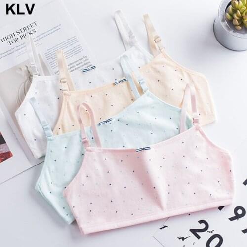 Puberty Girl Candy Color Sport Training Bra Underwear Cute Little Star Print Wireless Bralette Adjusted Straps Cotton Vest 8-16