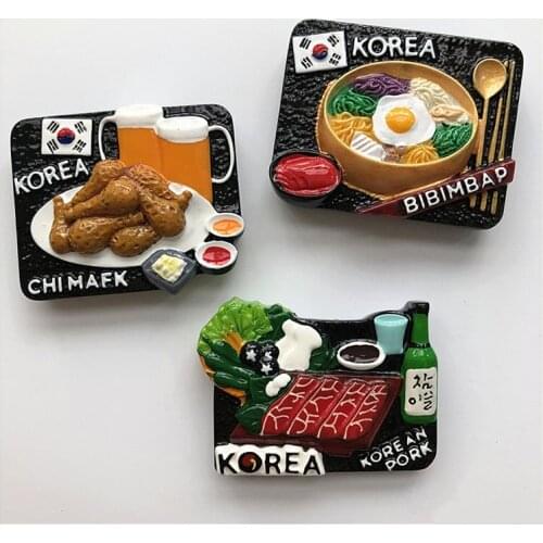 Stereo South Korea food tourism souvenir bibimbap barbecue Beer Fried chicken fridge magnet kitchen decoration stickers paste