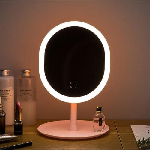 LED Makeup Mirror With Light Ladies Makeup Lamp With Storage Desktop Rotating Mirror Round Shape Cosmetic Mirrors Christmas Gift