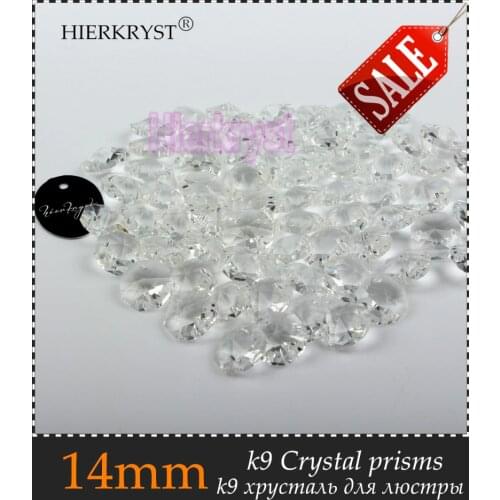 HIERKRYST 50 pcs 14 mm Octagon Beads Crystal Glass Chandelier Parts Rainbows Maker Prisms Pendants Connectors Transprent #01A