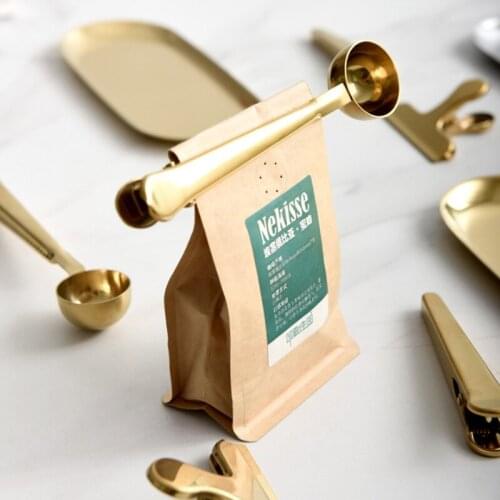 Two-in-one Stainless Steel Coffee Spoon Sealing Clip Kitchen Gold Accessories Recipient Cafe Decoration