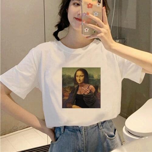 Women New summer spoof Mona Lisa Printing T Shirts Women Aesthetics funny Tshirts Girls Tops Tees Female