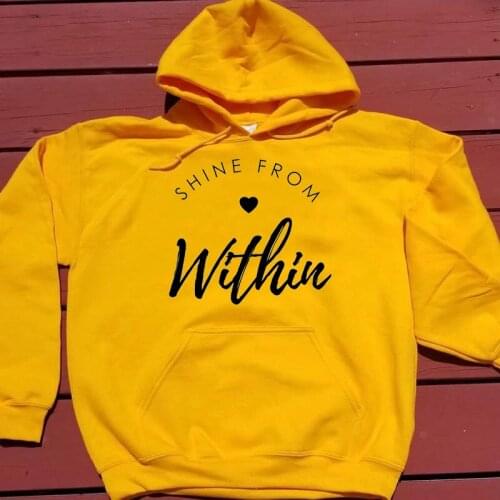 Shine from within hoodies women fashion pure cotton funny slogan quote religion Christian Bible baptism pullovers vintage tops