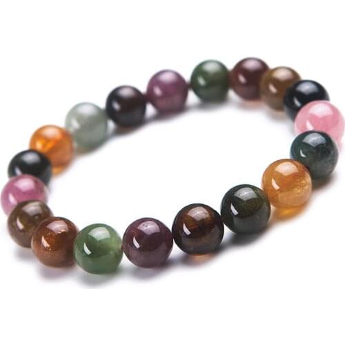 Genuine Colorful Natural Tourmaline Bracelet Women Female Stretch Healing Crystal Round Bead Bracelet Drop Shipping