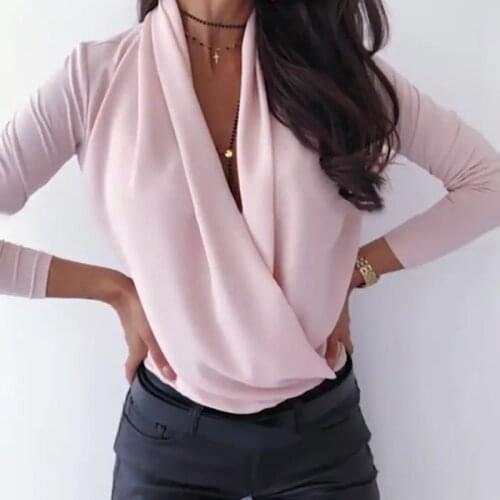 Women Sexy Cross Wrap Tops Snakeskin Print Leopard Print Solid Color 2020 New Early Autumn Tops Party Club Elegant Work Shirt