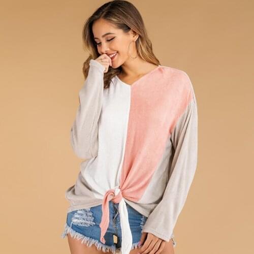 Womens knitting V-neck color splicing long knot thin sweet casual sweater 2021 autumn winter new fashion women