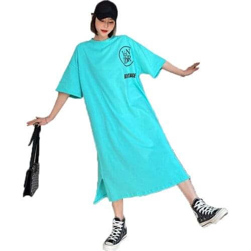 NYFS Summer dress 2021 New Korean Loose Vintage long dress Vestidos Robe Elbise Fashion Short sleeve Printing Cotton Woman dress