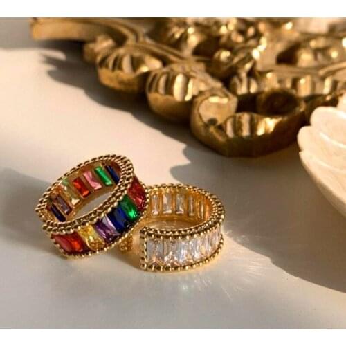Rainbow ring female fashion personality fashion light luxury index finger ring cold wind super flash ring niche design give a gi