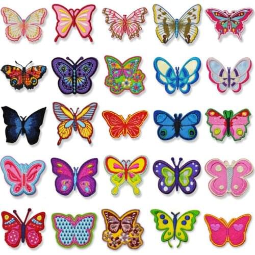 1Pcs Rainbow Butterfly Rose Floral Embroidery Patches Cloth Stickers Iron on Patch Badge for DIY Clothing Bags Sewing Decoration