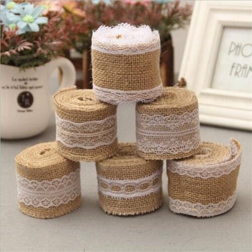 2m Burlap Ribbon Roll White Lace Trims Natural Jute Fabric Ribbons DIY Crafts Projects Gift Wrapping Wedding Party Decorations