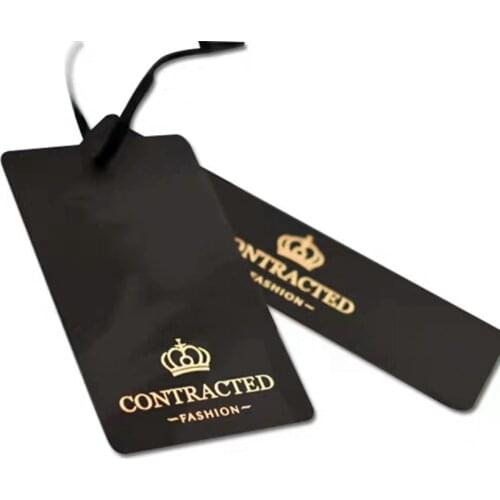 200pcs/lot 300gsm black paper tag gold foil customized garment tag clothes swing hangtag printed paper tags price tag