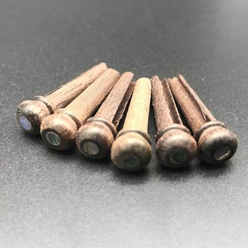 6pcs Rosewood Guitar Bridge Pins with 2.0mm Green Pearl Shell Dot Guitar Pressure String Nails Pin