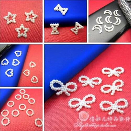72Pcs/lot Hollow Series Ivory Color Imitation Pearls Flatback Star/Heart/Round/Moon Design Beads Wedding Cards Embellishments