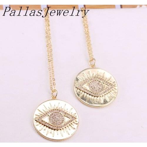 8Pcs Fashion Gold Filled CZ Micro Pave Zirconia Eye Round Charm Pendant Necklaces