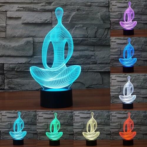 Acrylic 7 Color meditation Yoga 3D LED nightlight of bedroom lamp livingroom lights desk table Decoration Night Light IY803367