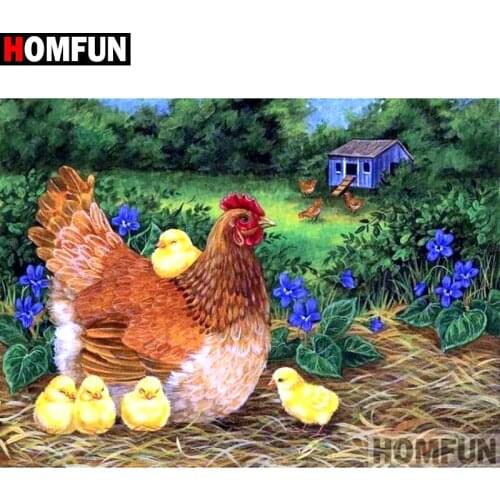 HOMFUN Full Square/Round Drill 5D DIY Diamond Painting "Animal chicken"Embroidery Cross Stitch 3D Home Decor A10193