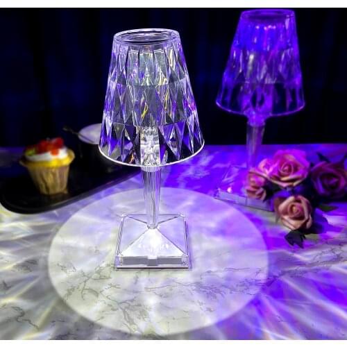 Diamond Table LED Lamp Crystal Projection Night Light Touch Sensor RGB Bedroom Bar Decor Lamps USB Rechargeable Desk Lighting