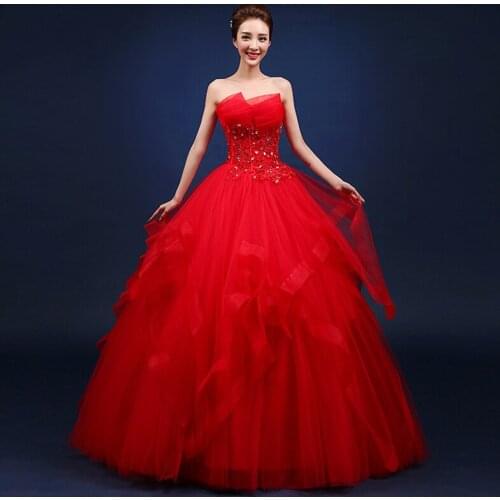 Ball Gown Wedding Dresses Red Puffy Floor length Lace Appliques crystal Bridal Gowns Vestido De Novias In Stock Hot