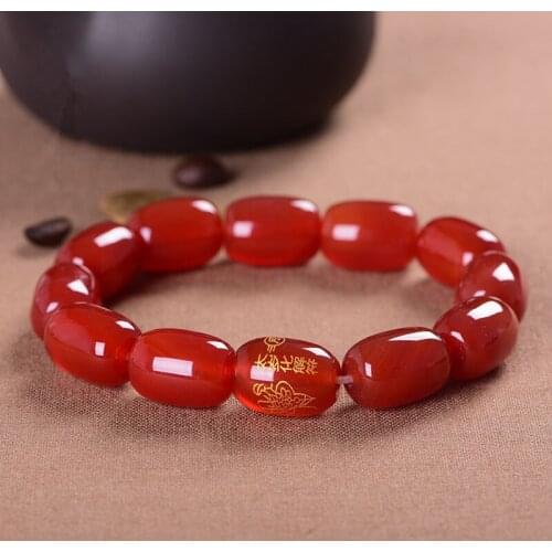 Natural red black agate handcarved beads heart sutra bracelets beads for couples woman men beads bracelet with jade bracelet