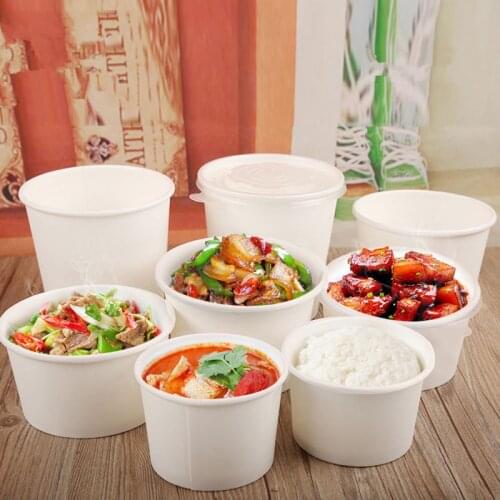 50pcs High quality round white thick paper cups food soup fruit packaging lunch box ice cream cake dessert cups with lid