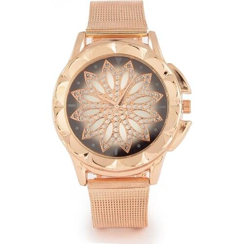 Relogio Feminino Fashion Women Rose Gold Flower Rhinestone Wrist Watches Luxury Casual Female Quartz Watch 2019