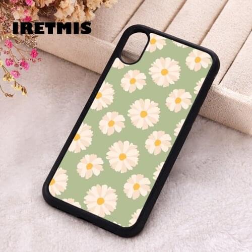 Iretmis 5 5S SE 2020 Phone Cover Case for iPhone 6 6S 7 8 Plus X Xs XR 11 12 Mini Pro Max Rubber Silicone Green Flower